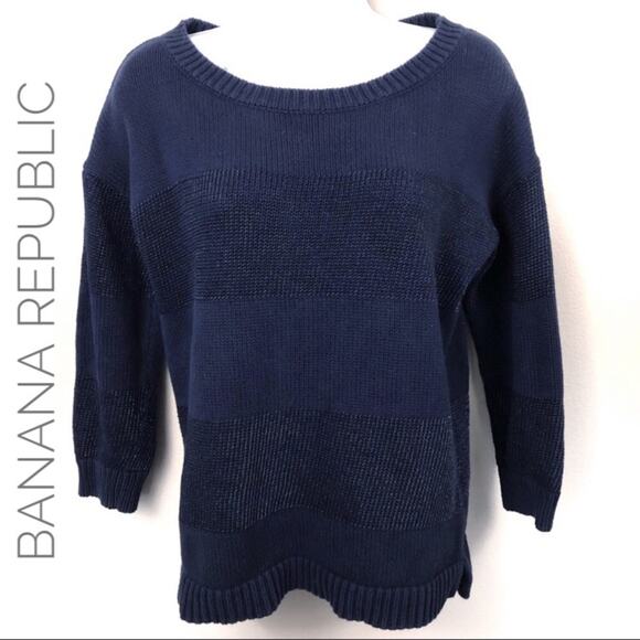 Banana Republic Sweaters - Banana Republic Navy Chunky Knit Beaded Sweater Size Medium